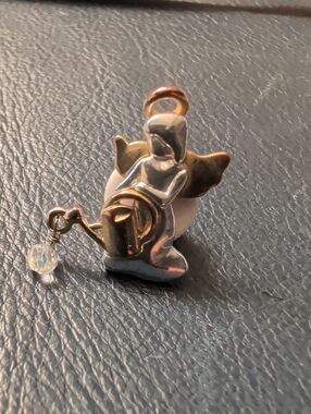 Vintage Pin Garden Angel watering can crystal drop gold silver tone